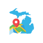 ICON - MAP OF MICHIGAN WITH GEO LOCATION PIN